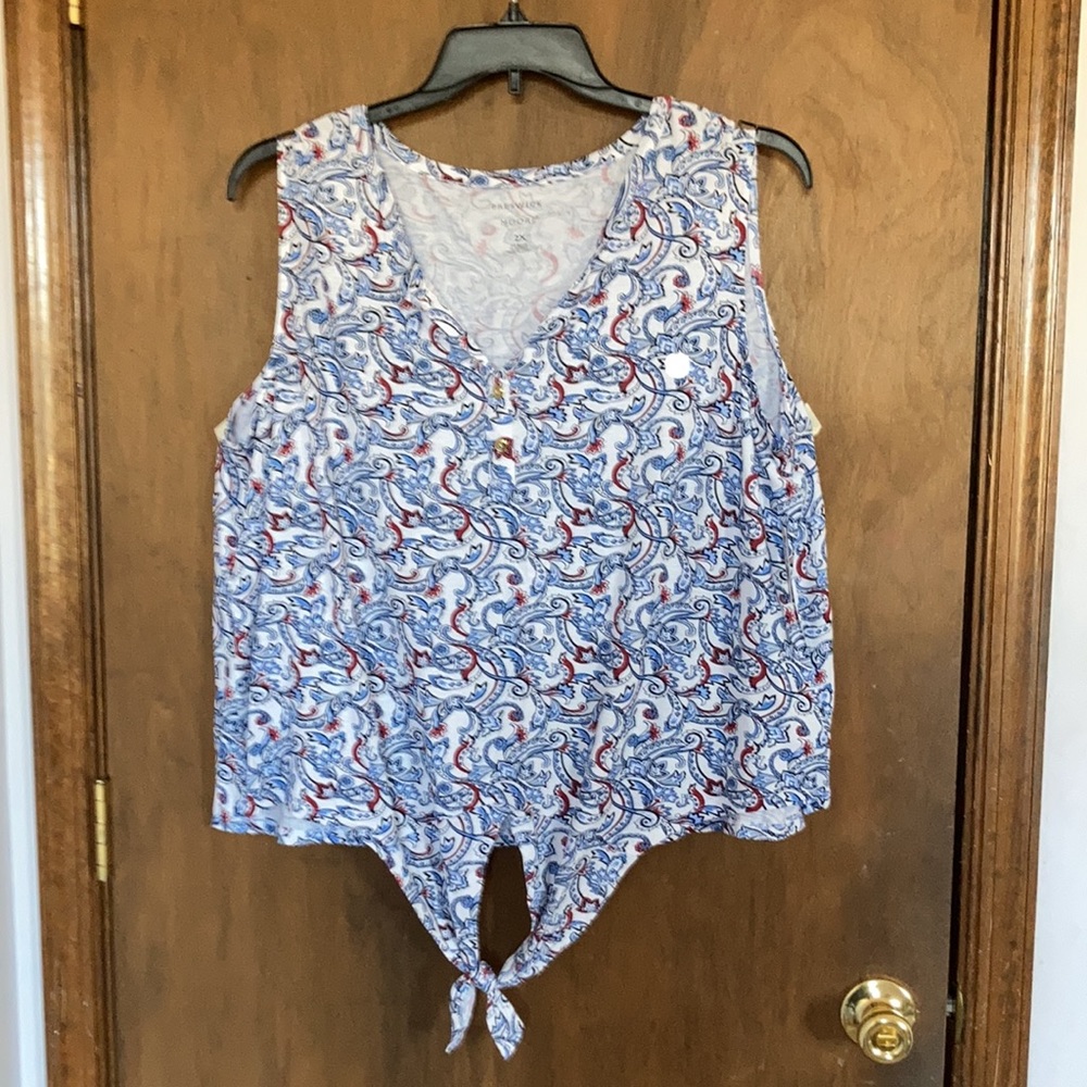 Preswick & Moore top paisley floral print top w stretch & tie detail 2X - Picture 11 of 17